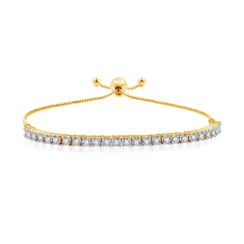 polished gold twist bracelet-1/2 CTW Diamond 9-inch Illusion Set Bolo Bracelet in Yellow Gold Plated Sterling Silver