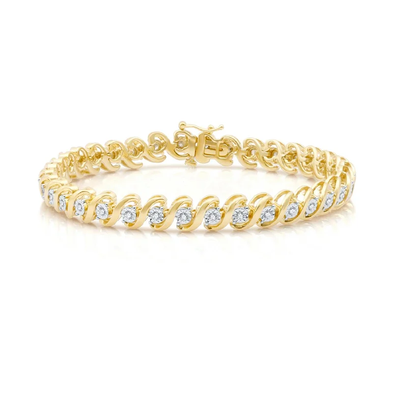 artisan-crafted platinum bracelet-1/2 CTW Diamond Illusion Set 7.5-inch Tennis Bracelet in Yellow Gold Plated Sterling Silver