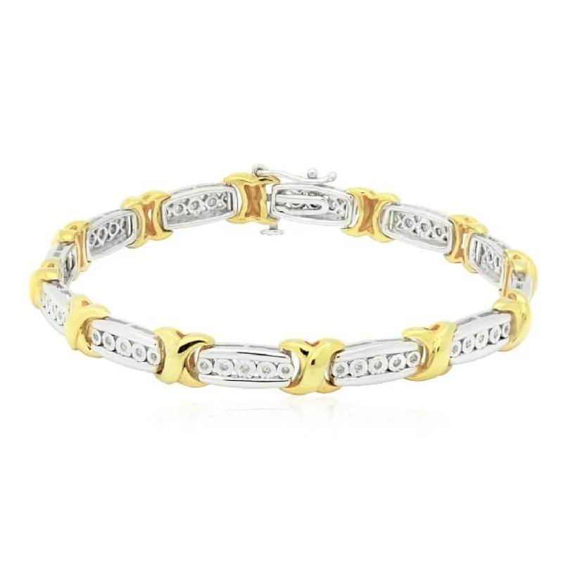 rustic pewter chain bracelet-1/30 CTW Diamond 7-inch Tennis Bracelet in Gold Plated Sterling Silver