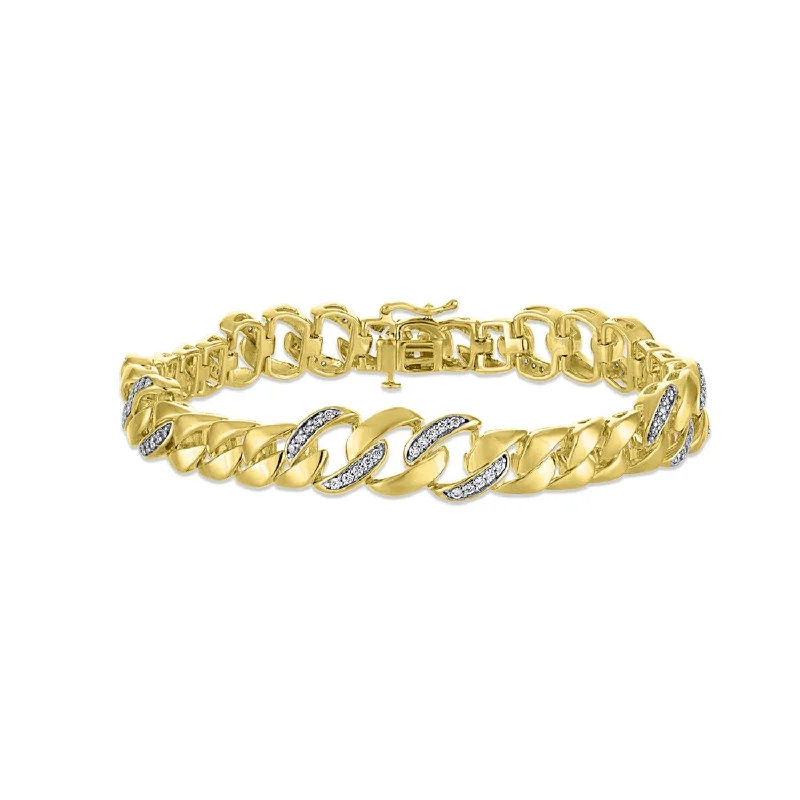 bold hexagon sapphire bracelet-1/4 CTW Diamond 8.5-nch Cuban Link Bracelet in Gold Plated Sterling Silver