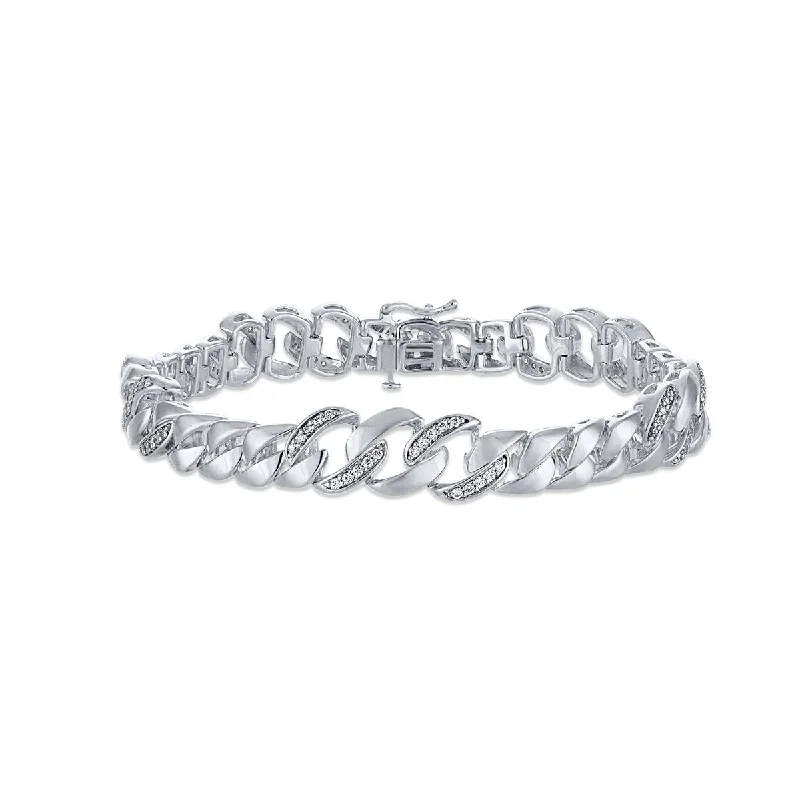 engraved vow cuff bracelet-1/4 CTW Diamond 8.5-nch Cuban Link Bracelet in Sterling Silver