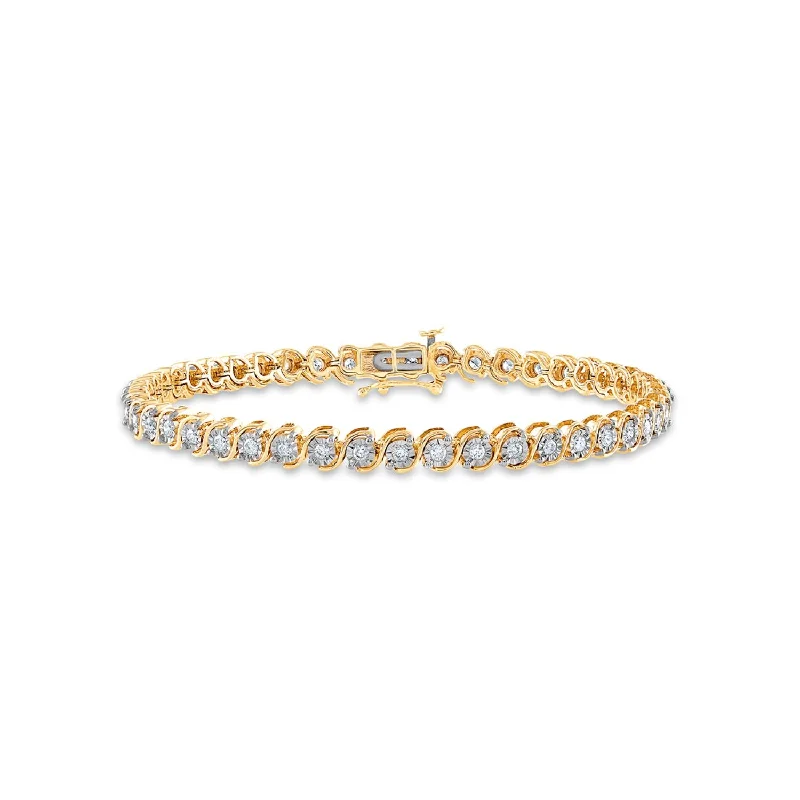 engraved unity cuff bracelet-1 CTW Diamond 7-inch Tennis "S" Bracelet in 10KT Yellow Gold