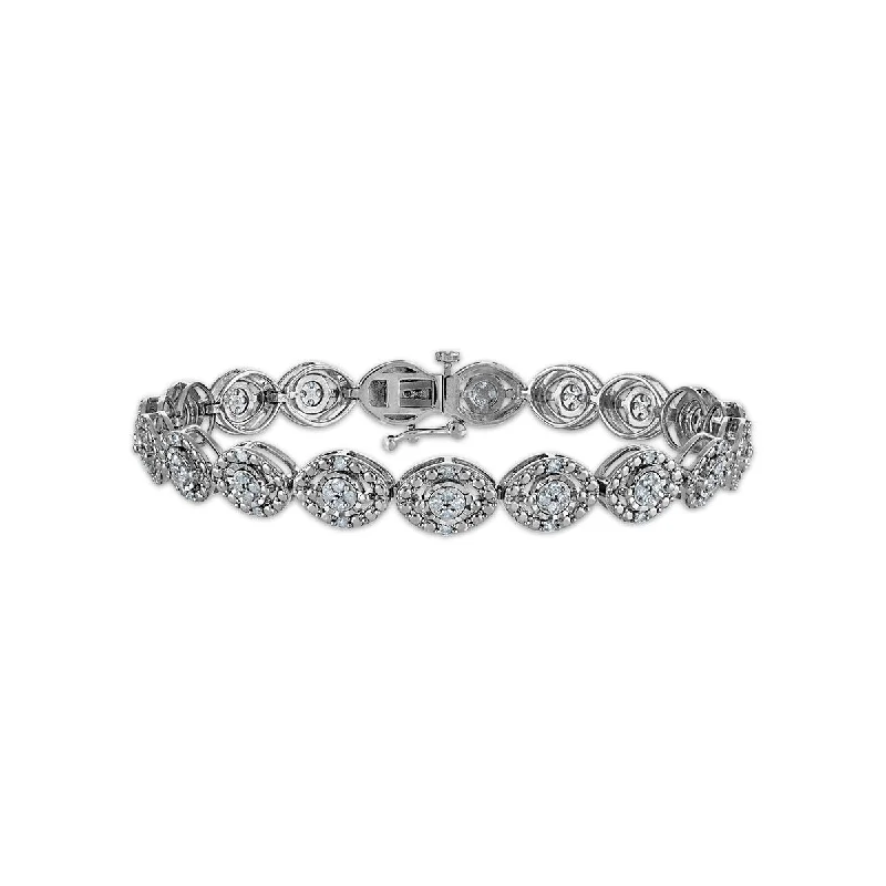 bold sapphire ridge bracelet-1 CTW Diamond Cluster 7-inch Tennis Bracelet in Rhodium Plated Sterling Silver