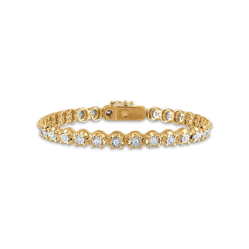 bohemian peak bracelet-1 CTW Diamond 7.5-inch Tennis Bracelet in 10KT Yellow Gold Plated Sterling Silver