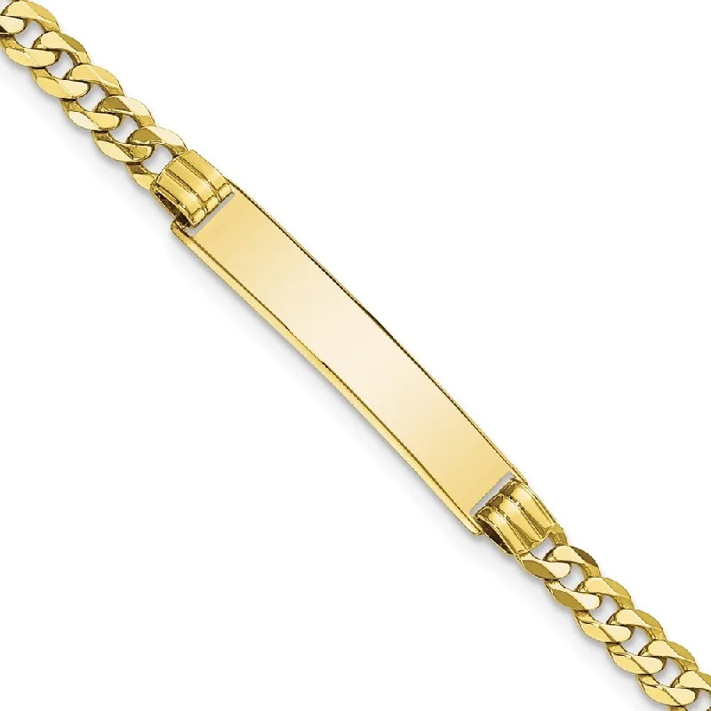 minimalist arrowhead bracelet-10k Yellow Gold Flat Curb Link ID Bracelet, 7" (W-5.38mm)