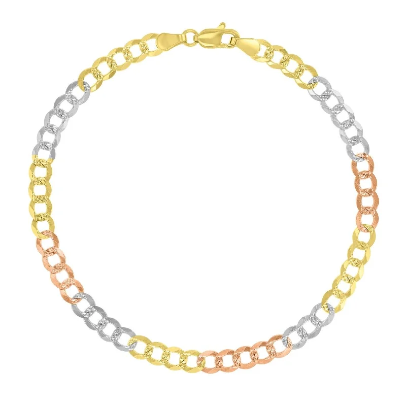 adjustable flame bracelet-10KT Tri-Color Gold 8-inch Curb Bracelet