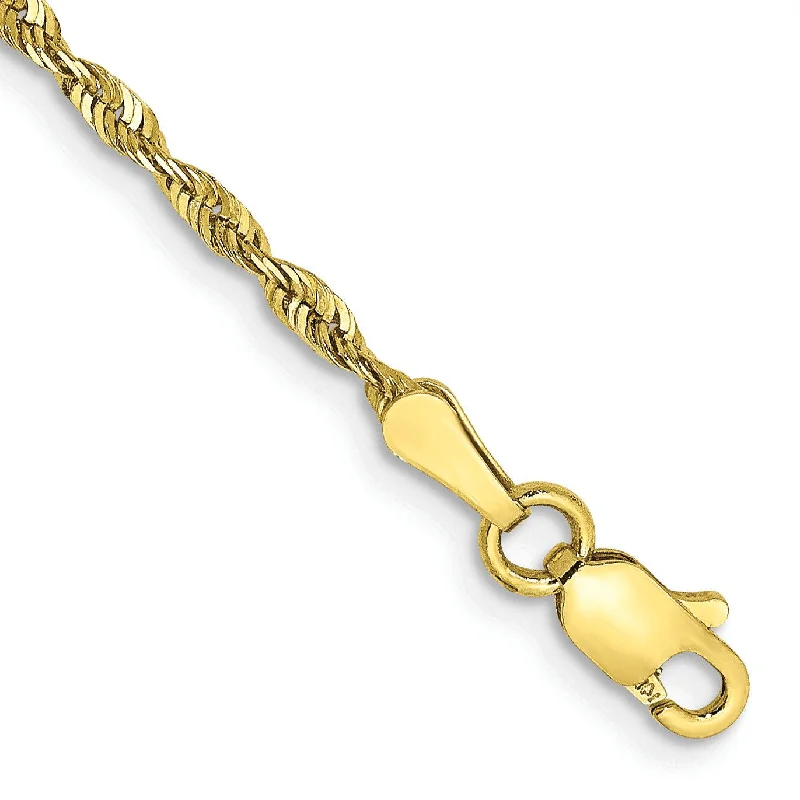 engraved oath chain bracelet-10KT Yellow Gold 7-inch 2MM Lobster Clasp Diamond-cut Rope Extra-Light Bracelet