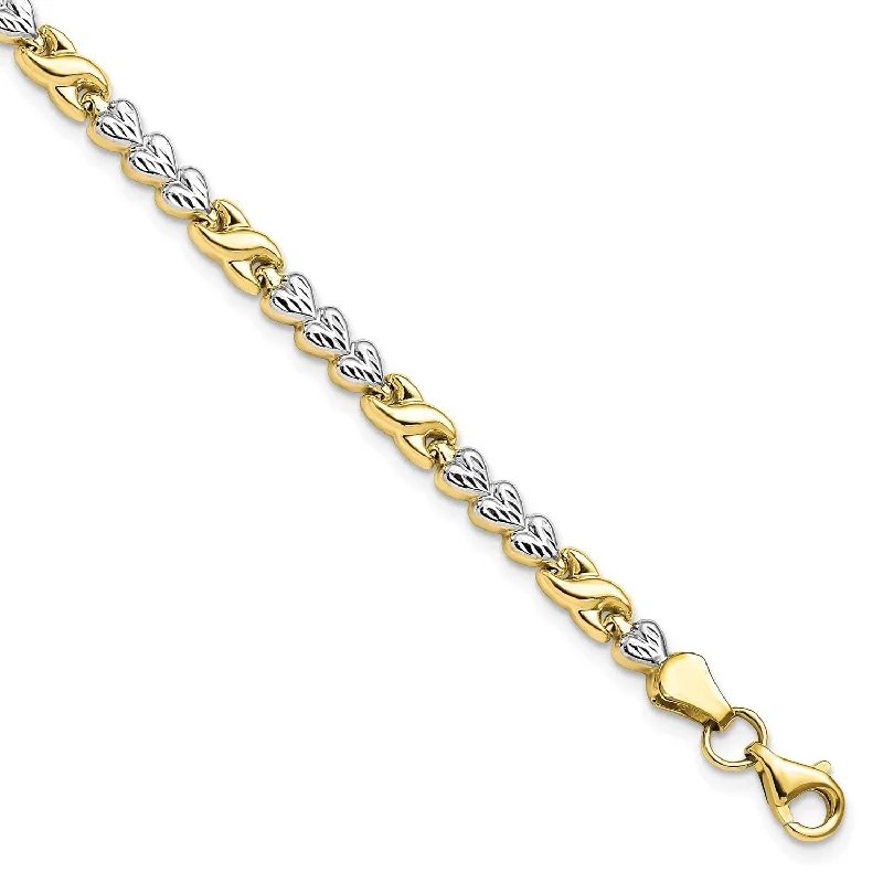 nature-themed peak bracelet-10KT Yellow Gold With Rhodium Plating 7.25-inch 5MM Diamond-cut Infinity Heart Bracelet