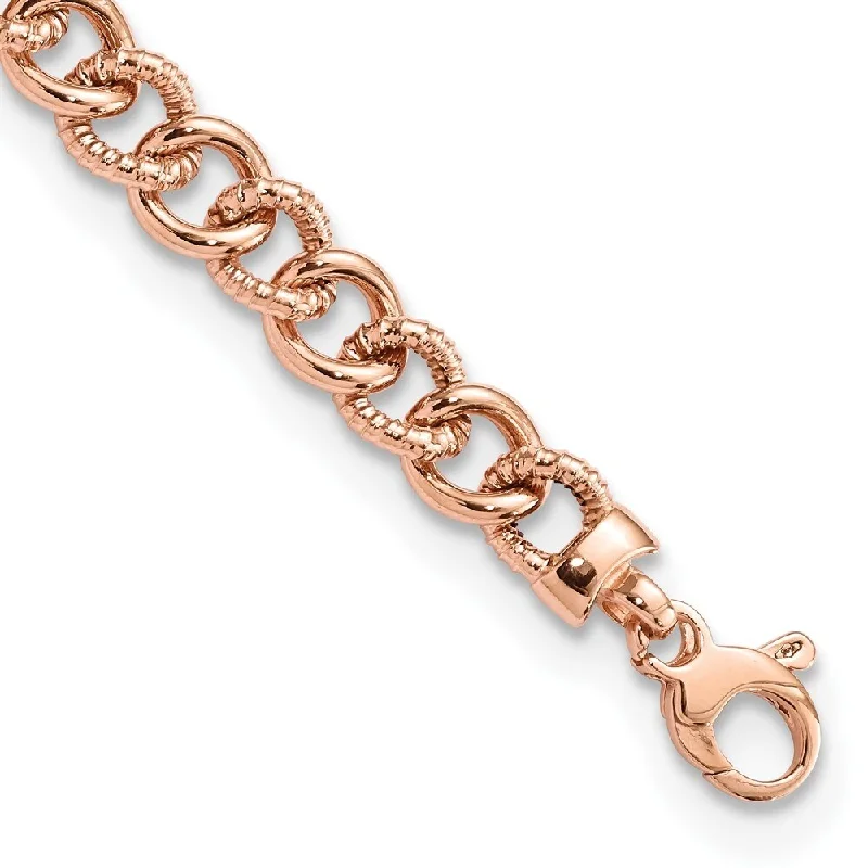 minimalist heptagon bracelet-14k Rose Gold And Textured Fancy Link Bracelet, 7.5" (W-8mm)