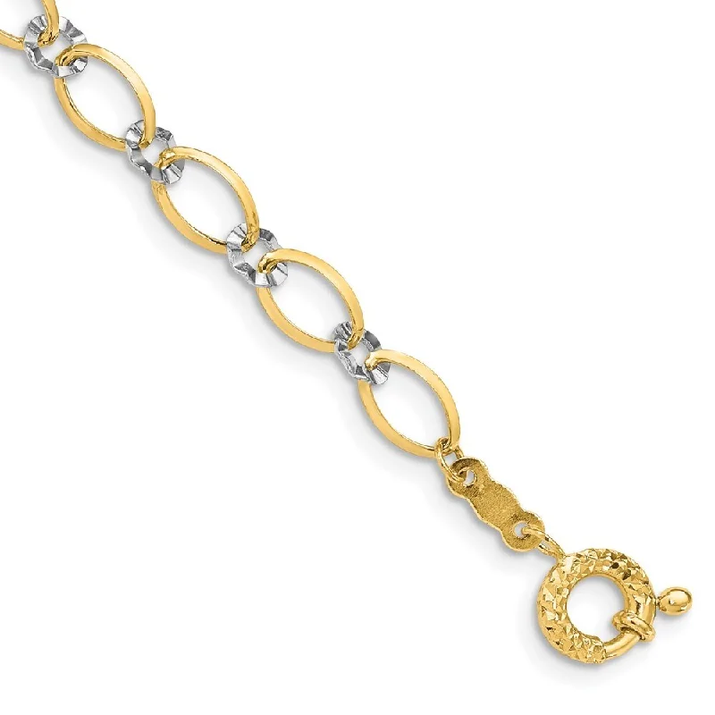 polished silver orbit bracelet-14k Two-tone 5mm Oval and Diamond Cut Circle Bracelet, 7.25"