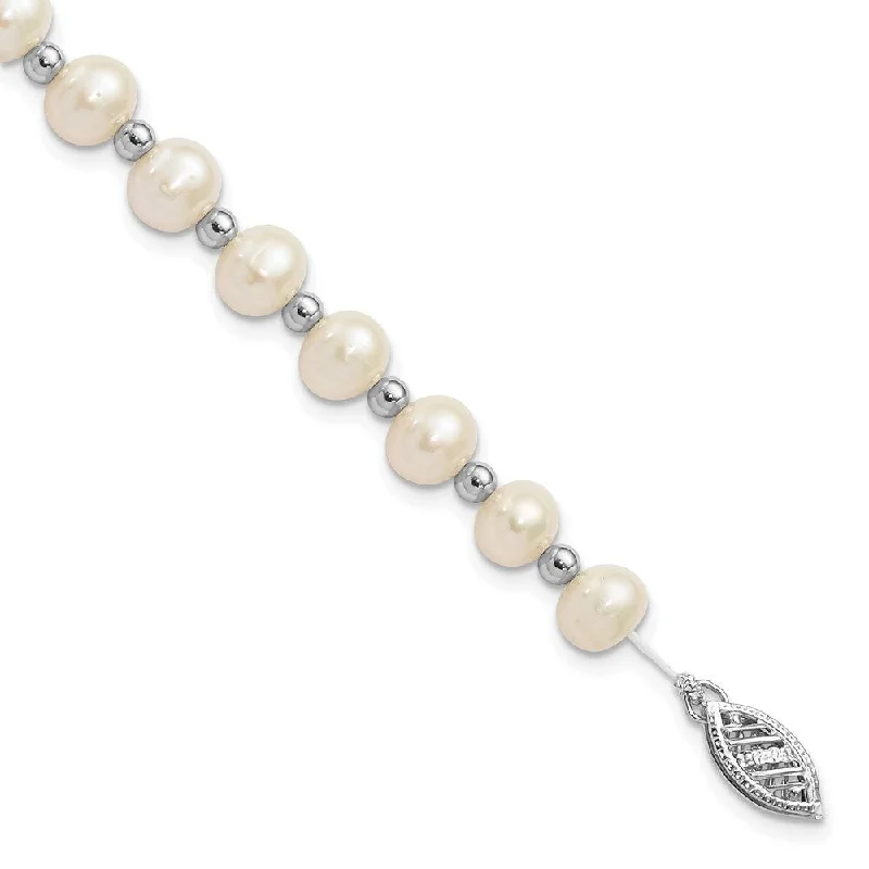 nature-themed fern bracelet-14k White Gold 6-7mm White Near Round FW Cultured Pearl Bead Bracelet, 7"