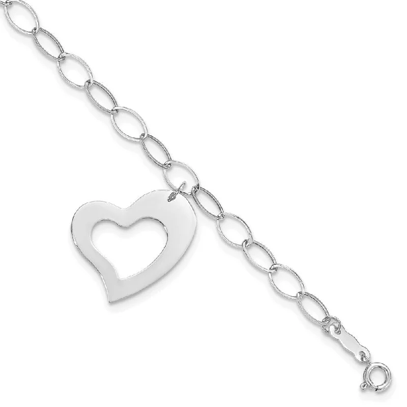 bold sapphire ridge bracelet-14k White Gold Dangle Heart Bracelet, 7.25"