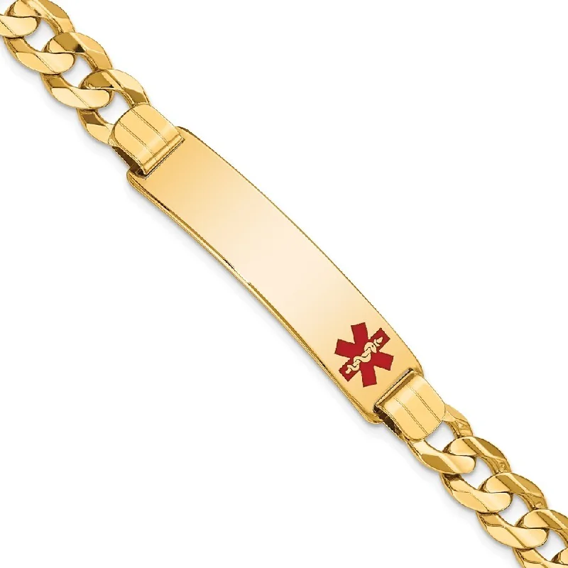 floral-inspired kyanite bracelet-14k Yellow Gold 10.5mm Medical Red Enamel Curb ID Bracelet, 8"