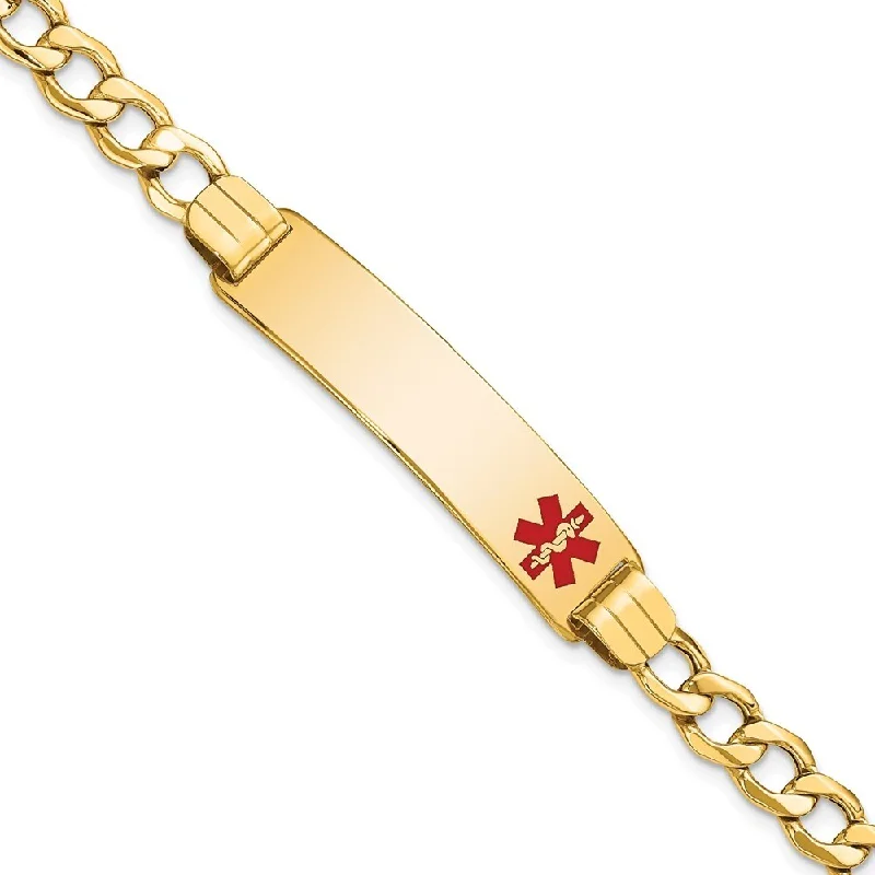 bold topaz ridge bracelet-14k Yellow Gold 10.5mm Semi-solid Medical Red Enamel Curb Link ID Bracelet, 7"