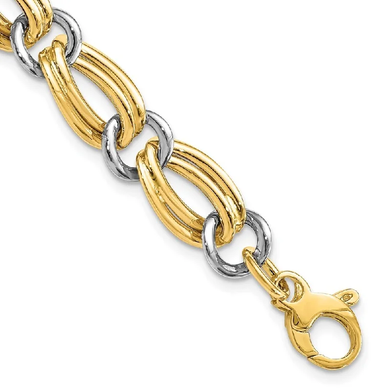 adjustable fern charm bracelet-14k Yellow Gold 10mm Two-Tone Bracelet, 7.5"