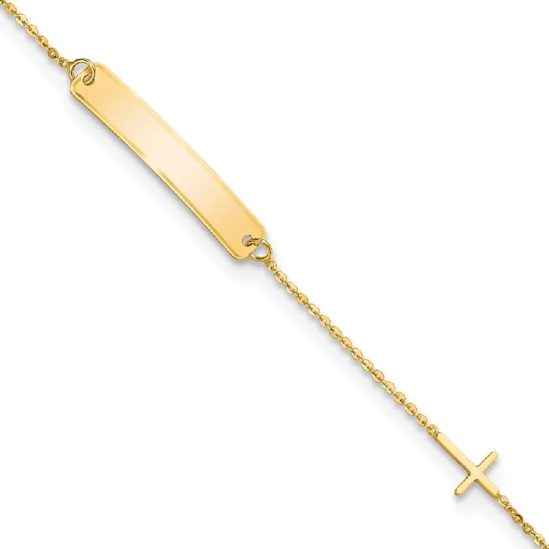 rustic topaz beaded bracelet-14k Yellow Gold 4.3mm Cross ID Bracelet, 5.5"