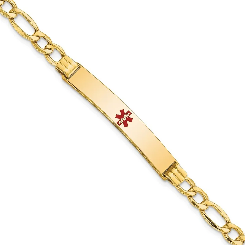 floral eternity ruby bracelet-14k Yellow Gold 6.5mm Semi-Solid Medical Polished Red Enamel Figaro ID Bracelet, 7"