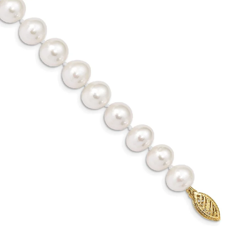 modern fused-chain bracelet-14k Yellow Gold 8-9mm White Near Round Freshwater Cultured Pearl Bracelet, 7.5"