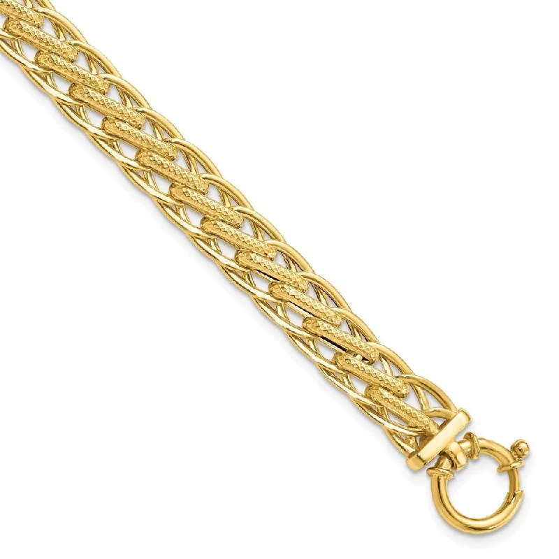 adjustable thorn charm bracelet-14k Yellow Gold 8mm Textured Fancy Link Bracelet, 7.5"