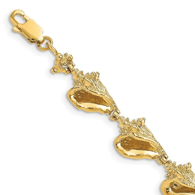 engraved eternity chain bracelet-14k Yellow Gold 9.5mm 3-D Conch Shell Link Bracelet, 7.25"