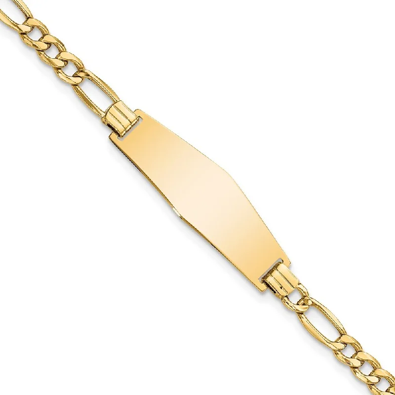 adjustable ridge bracelet-14k Yellow Gold 9.5mm Semi-solid Soft Diamond Shape Figaro Link ID Bracelet, 7"