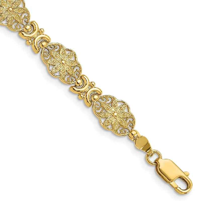 floral-inspired alexandrite bracelet-14k Yellow Gold 9mm Fancy Floral Link Bracelet, 7.5"