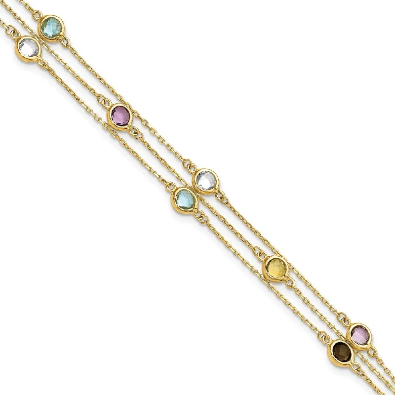 bold amethyst ridge bracelet-14k Yellow Gold Smoky Quartz White Quartz/BT/CI/AM 3-strand Bracelet, 7.5"