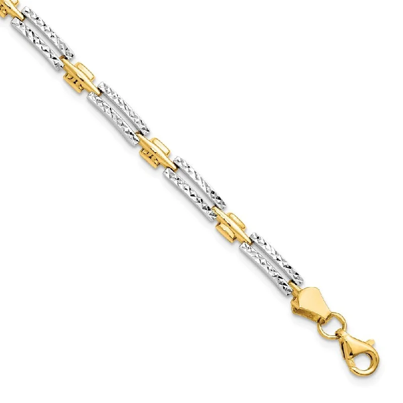 gothic-inspired fang bracelet-14k Yellow Gold w/Rhodium 4mm Diamond-Cut Bracelet, 7"