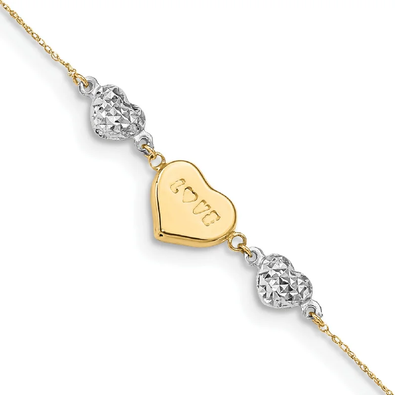 modern sleek orbit bracelet-14KT White and Yellow Gold 7-inch Diamond-cut Heart Bracelet