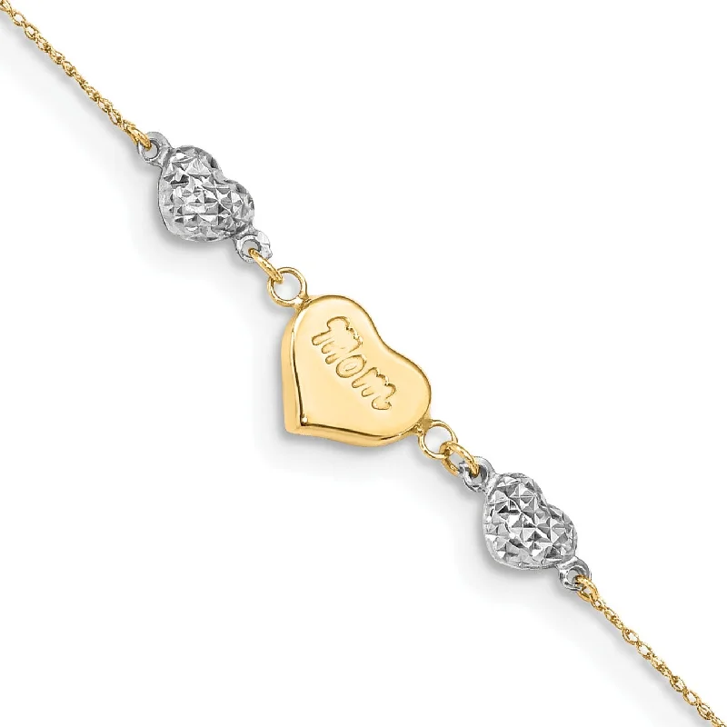 bold ruby ridge bracelet-14KT White and Yellow Gold 7-inch Diamond-cut Mom Heart Bracelet