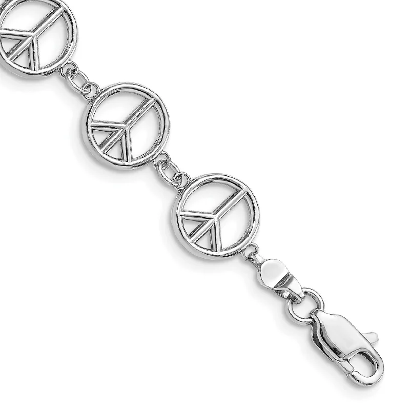 adjustable crest bracelet-14KT White Gold 7.5-inch 10MM Peace Sign Bracelet