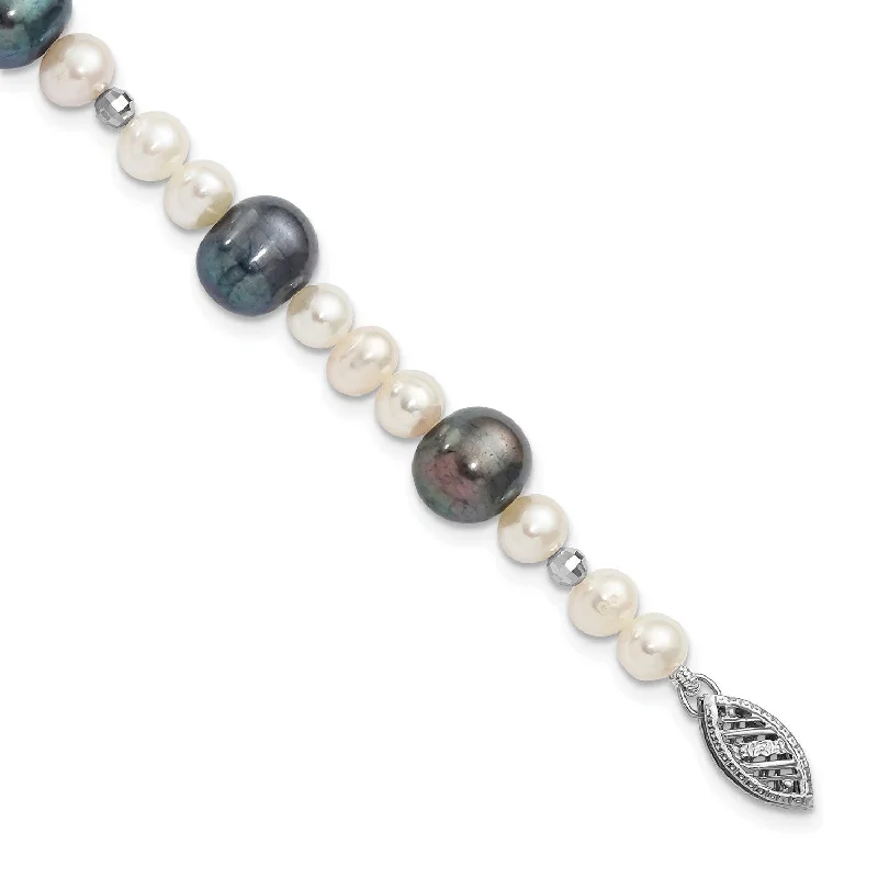 adjustable moss charm bracelet-14KT White Gold Semi-Round Pearl 7.5-inch 9MM Bracelet