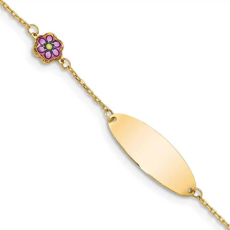 polished silver orbit bracelet-14KT Yellow Gold 5.5-inch Enamel Flower ID Bracelet w/.5-inch Extender