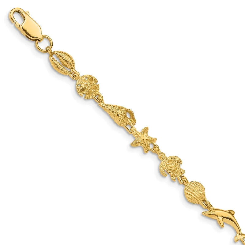 nature-themed peak bracelet-14KT Yellow Gold 7.25-inch 7MM Lobster Clasp Sea Life Bracelet