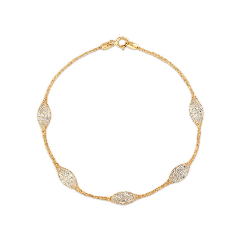 engraved trust chain bracelet-14KT Yellow Gold 7.5-inch Mesh Bracelet with Cubic Zirconia