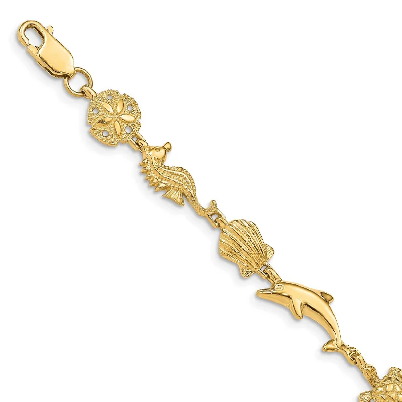 timeless radiant-cut charm bracelet-14KT Yellow Gold 7-inch 13MM Fancy Lobster Clasp Sea Life Bracelet