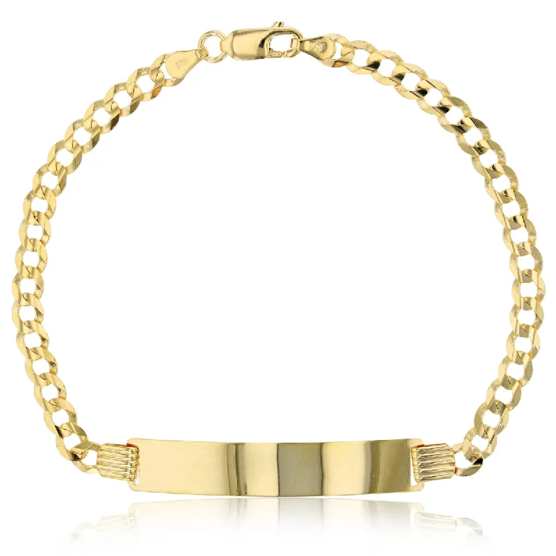 quad-stone cuff bracelet-14KT Yellow Gold 7-inch 4.5MM Cuban Link ID Bracelet