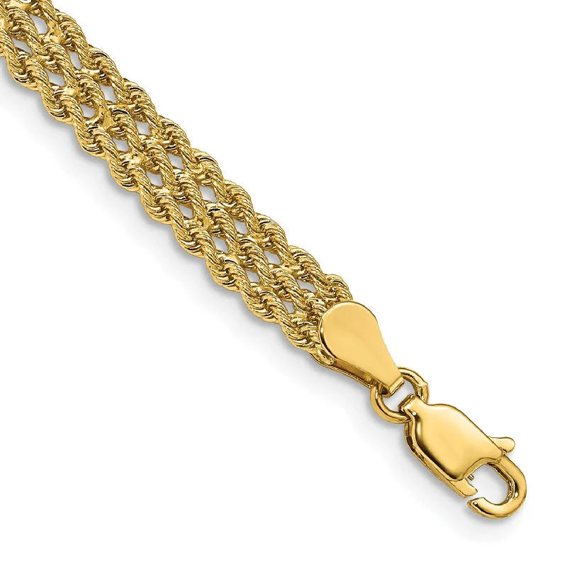 antiqued gold chain bracelet-14KT Yellow Gold 7-inch 5.5MM Diamond-cut Rope Triple Strand Bracelet