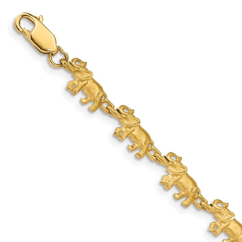 rustic kunzite beaded bracelet-14KT Yellow Gold 7-inch 6.5MM Diamond-cut Lobster Clasp Elephant Bracelet