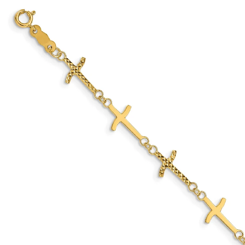 bold emerald ridge bracelet-14KT Yellow Gold 7-inch 7MM Diamond-cut Cross Bracelet