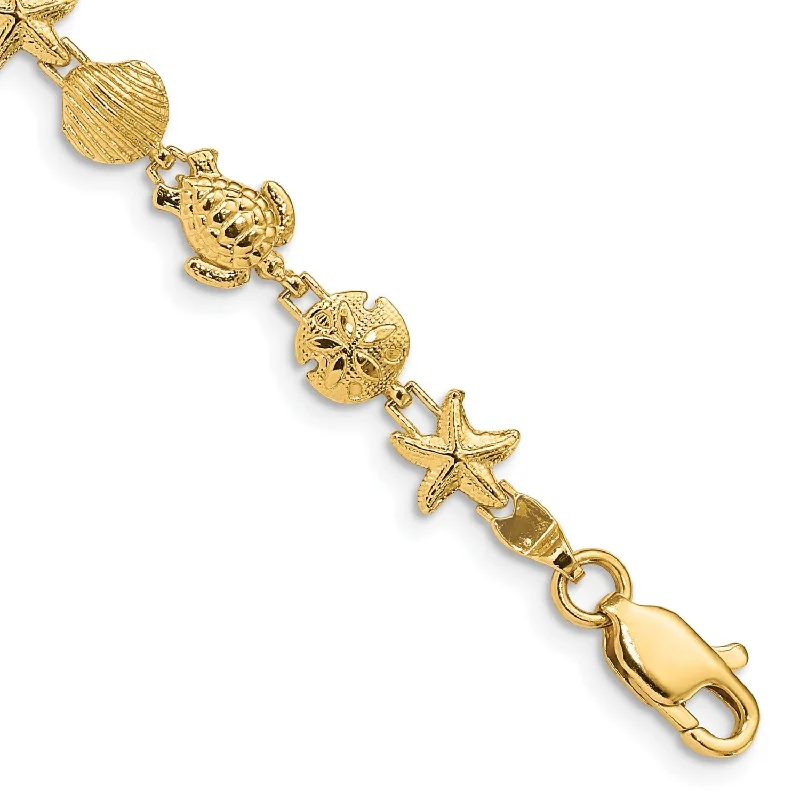 sleek titanium cuff bracelet-14KT Yellow Gold 7-inch 7MM Fancy Diamond-cut Lobster Clasp Sea Life Bracelet