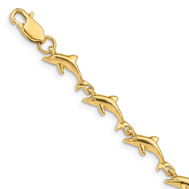 gothic-inspired batwing bracelet-14KT Yellow Gold 7-inch 7MM Fancy Lobster Clasp Dolphin Bracelet