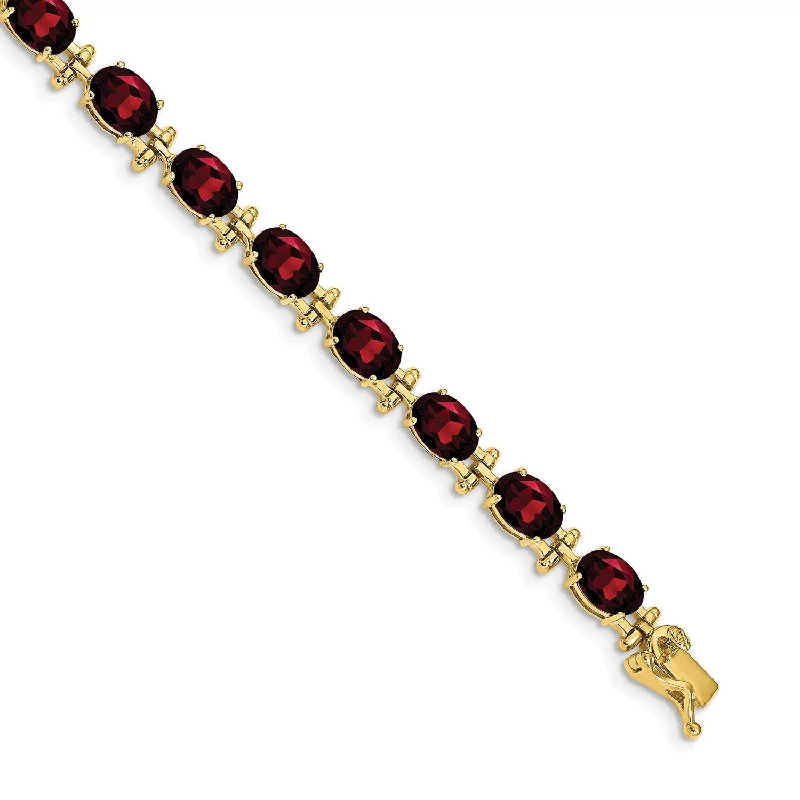 antiqued gold chain bracelet-14KT Yellow Gold 7-inch Garnet Bracelet