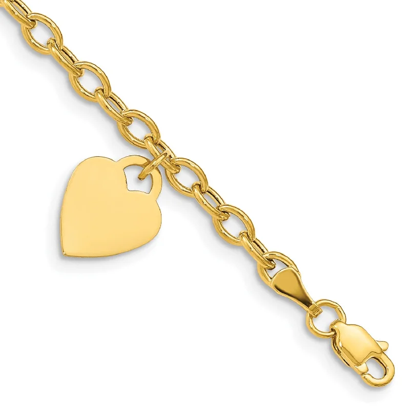 adjustable ridge bracelet-14KT Yellow Gold 8.5-inch Dangle Heart Bracelet