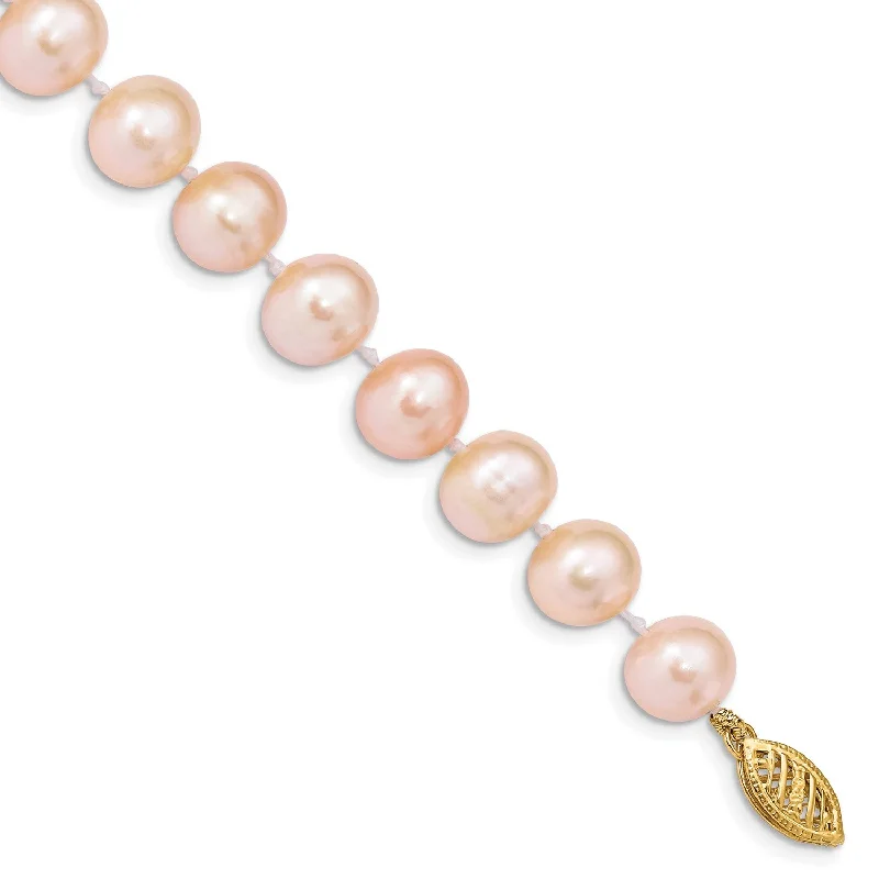 floral channel diamond bracelet-14KT Yellow Gold 8X9MM Near Round Pearl 7.5-inch Bracelet