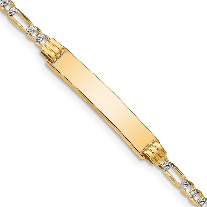 bohemian peak bracelet-14KT Yellow Gold With Rhodium Plating 7-inch 5MM Lobster Clasp Figaro ID Bracelet