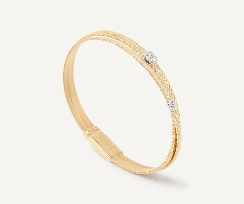 engraved unity cuff bracelet-18K Yellow Gold 2-Strand Coil Bracelet With Diamonds