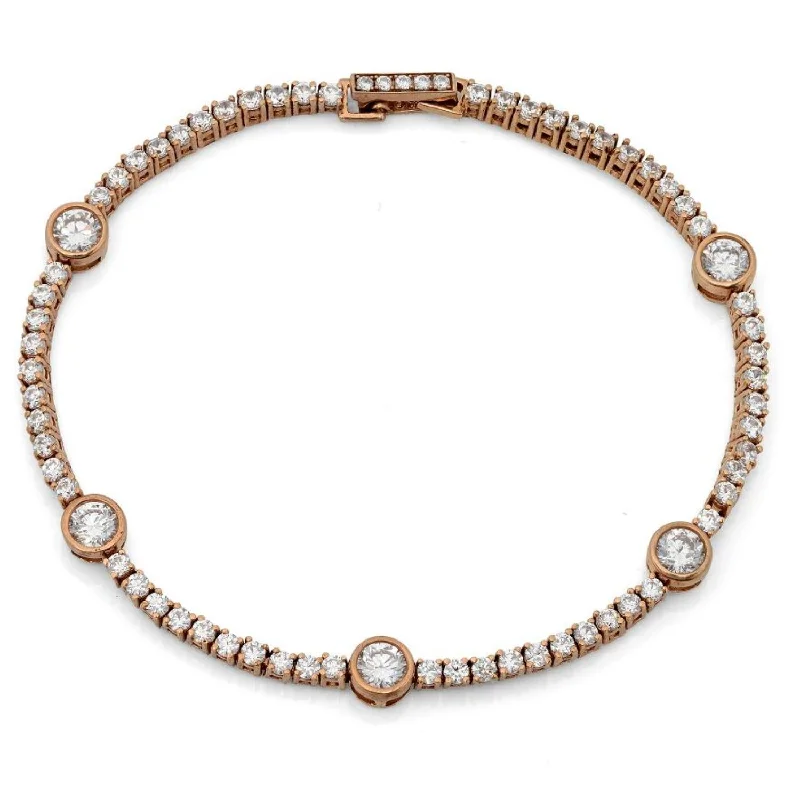 engraved oath chain bracelet-18KT Rose Gold Plated Sterling Silver and Cubic Zirconia 7-inch Bracelet