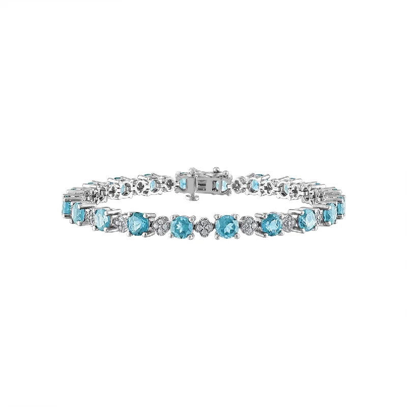 engraved oath chain bracelet-5MM Round Swiss Blue Topaz and Sapphire 7-inch Tennis Bracelet in Sterling Silver