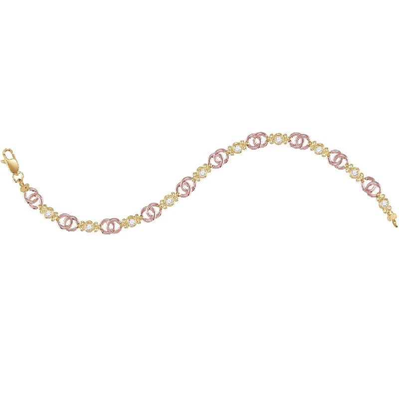 polished silver stack bracelet-7-inch Cubic Zirconia Bracelet in 10KT Rose and Yellow Gold